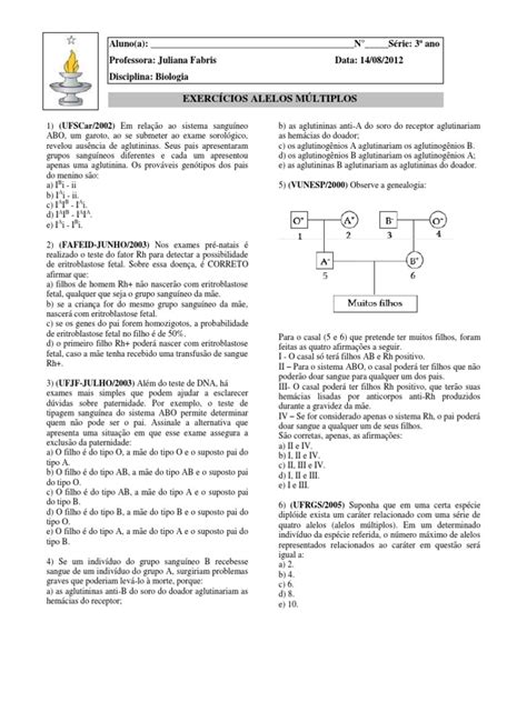 lista de exercícios alelos múltiplos.